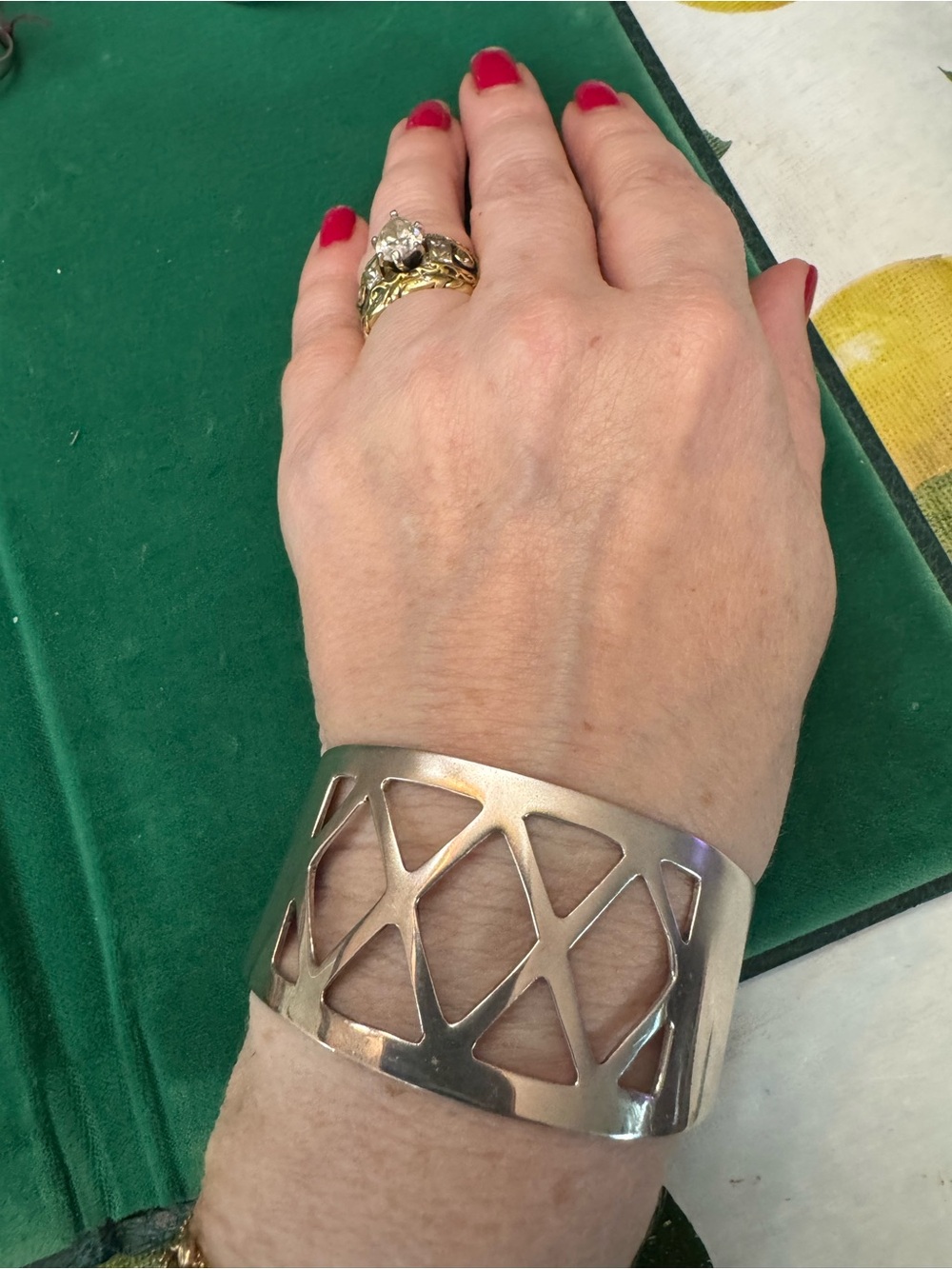 Sterling Silver Openwork Cuff Bracelet - Silver